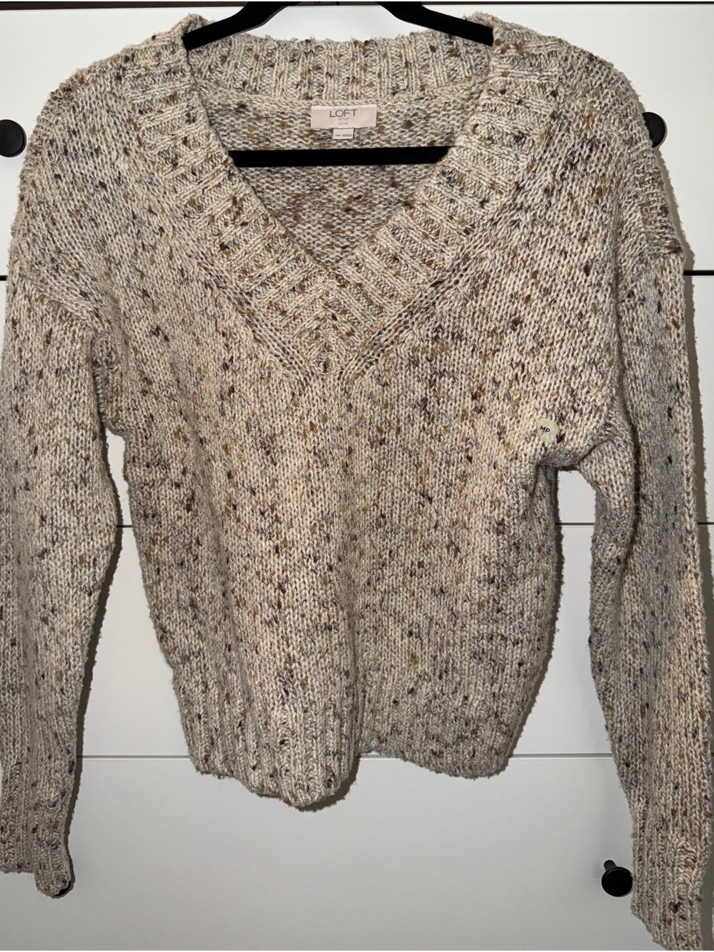 LOFT Outlet Speckled V-Neck Sweater | Marled Knit | Petite Medium
